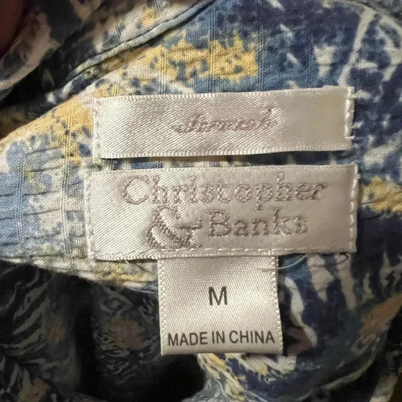 Christopher & Banks Blue/Yellow Zip Up Jacket 3/4 Sleeve Stretch Woman's Sz M - Picture 2 of 7